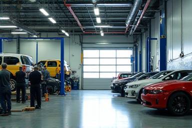 On-site mechanic bay with technicians